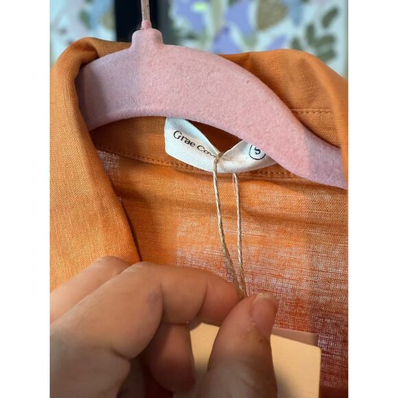 Grae Cove Blair Linen Button-Front Cap Sleeve Maxi Dress Orange Womens Sze Small - Picture 9 of 11